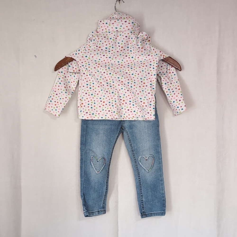 Girl's 3T Valentines Heart Outfit Turtleneck Long Sleeve Skinny Jeans Set